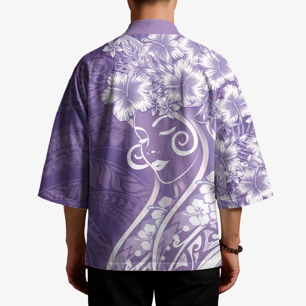 Polynesian Women's Day Kimono Purple Hibiscus Flowers With Polynesian Pattern LT05 - Polynesian Pride