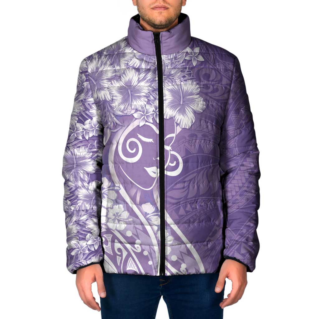 Polynesian Women's Day Padded Jacket Purple Hibiscus Flowers With Polynesian Pattern LT05 Men Purple - Polynesian Pride