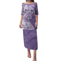 Polynesian Women's Day Puletasi Purple Hibiscus Flowers With Polynesian Pattern LT05 Long Dress Purple - Polynesian Pride