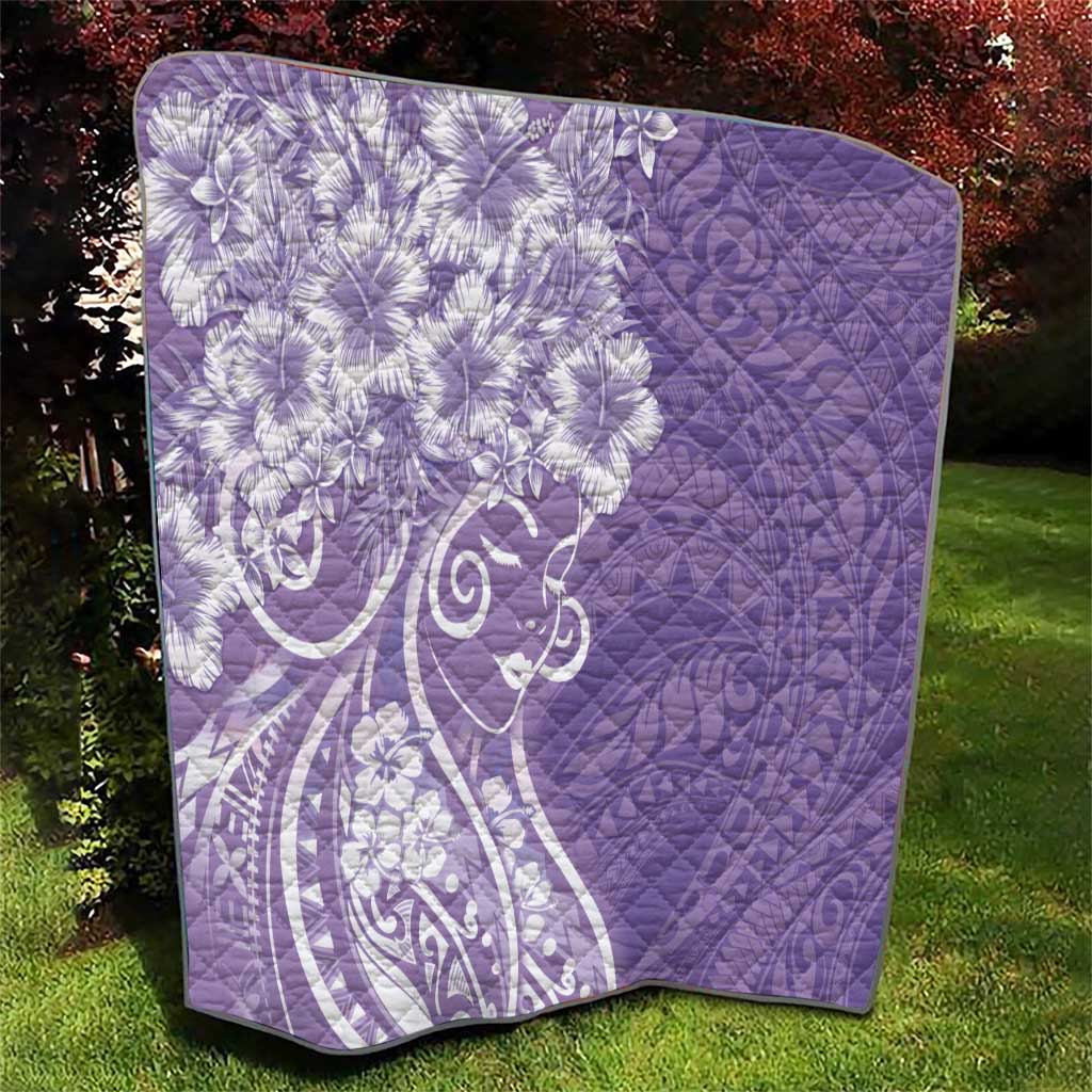 Polynesian Women's Day Quilt Purple Hibiscus Flowers With Polynesian Pattern LT05 - Polynesian Pride