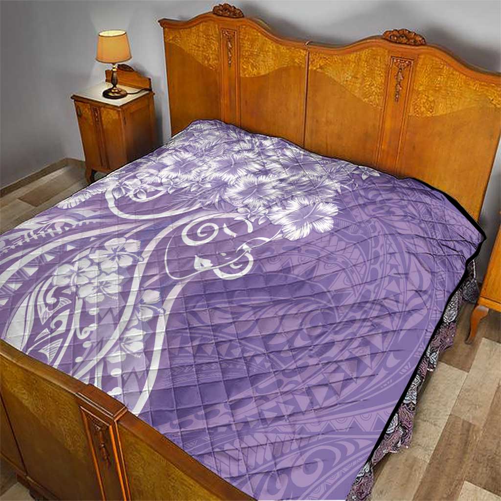 Polynesian Women's Day Quilt Purple Hibiscus Flowers With Polynesian Pattern LT05 - Polynesian Pride