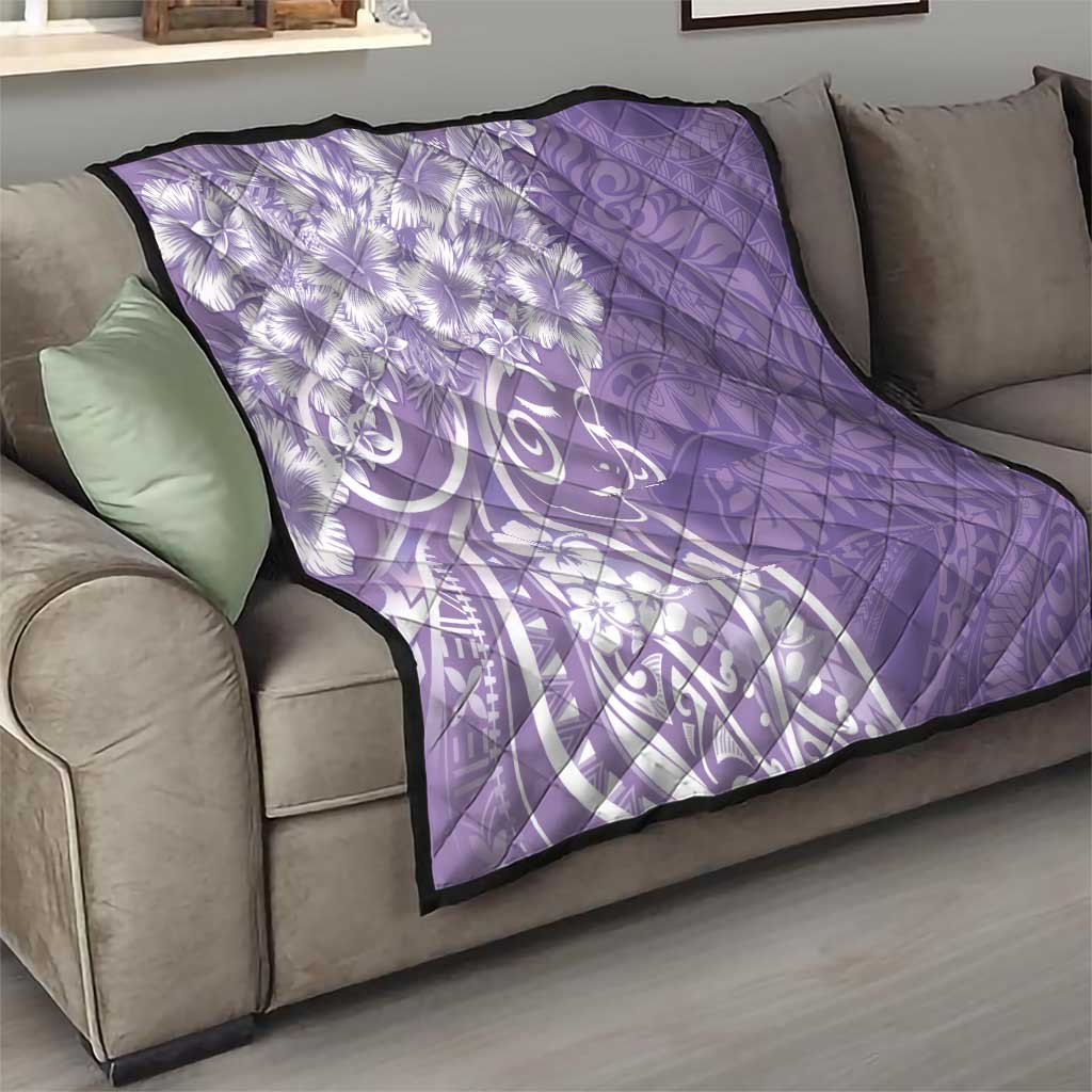 Polynesian Women's Day Quilt Purple Hibiscus Flowers With Polynesian Pattern LT05 - Polynesian Pride