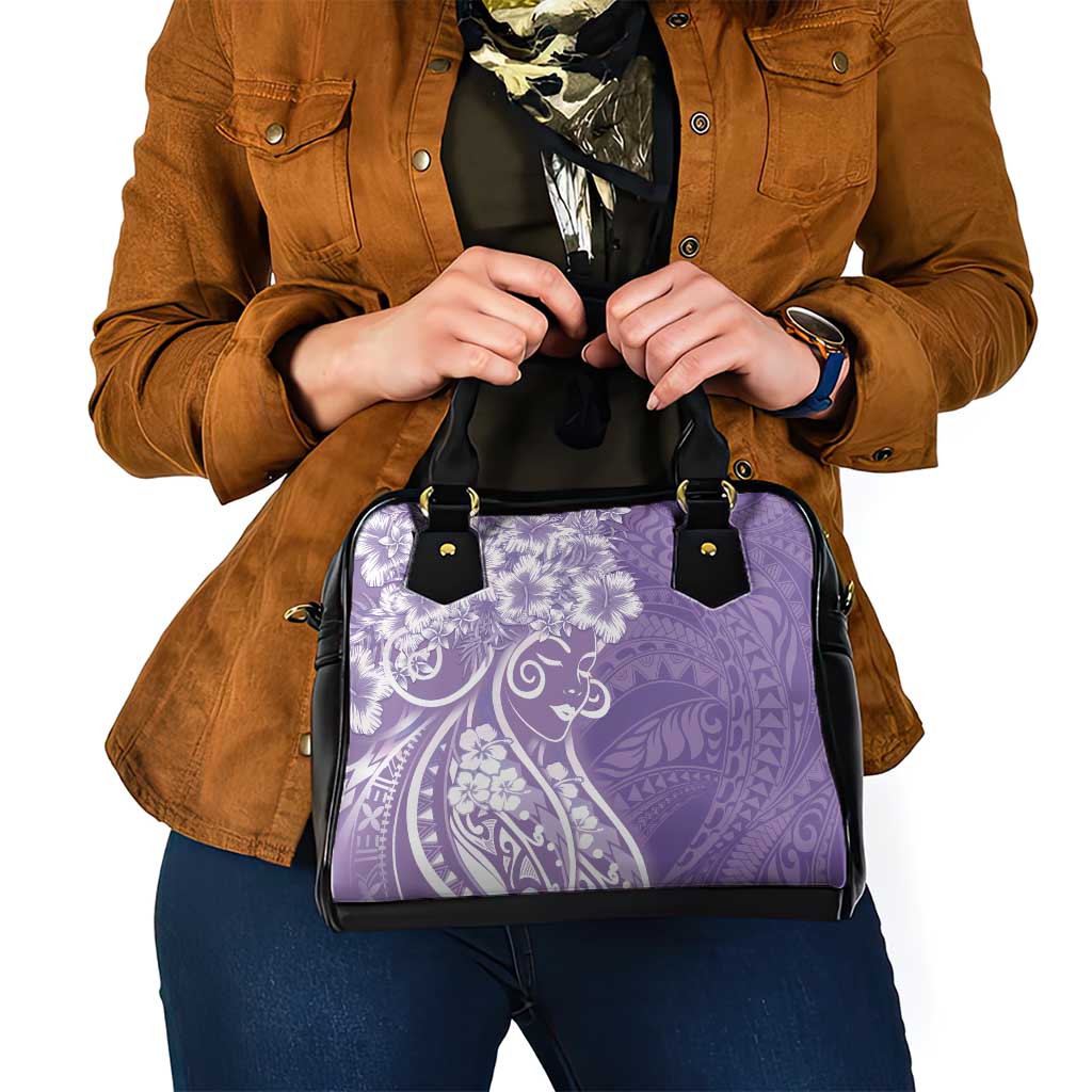 Polynesian Women's Day Shoulder Handbag Purple Hibiscus Flowers With Polynesian Pattern LT05 - Polynesian Pride