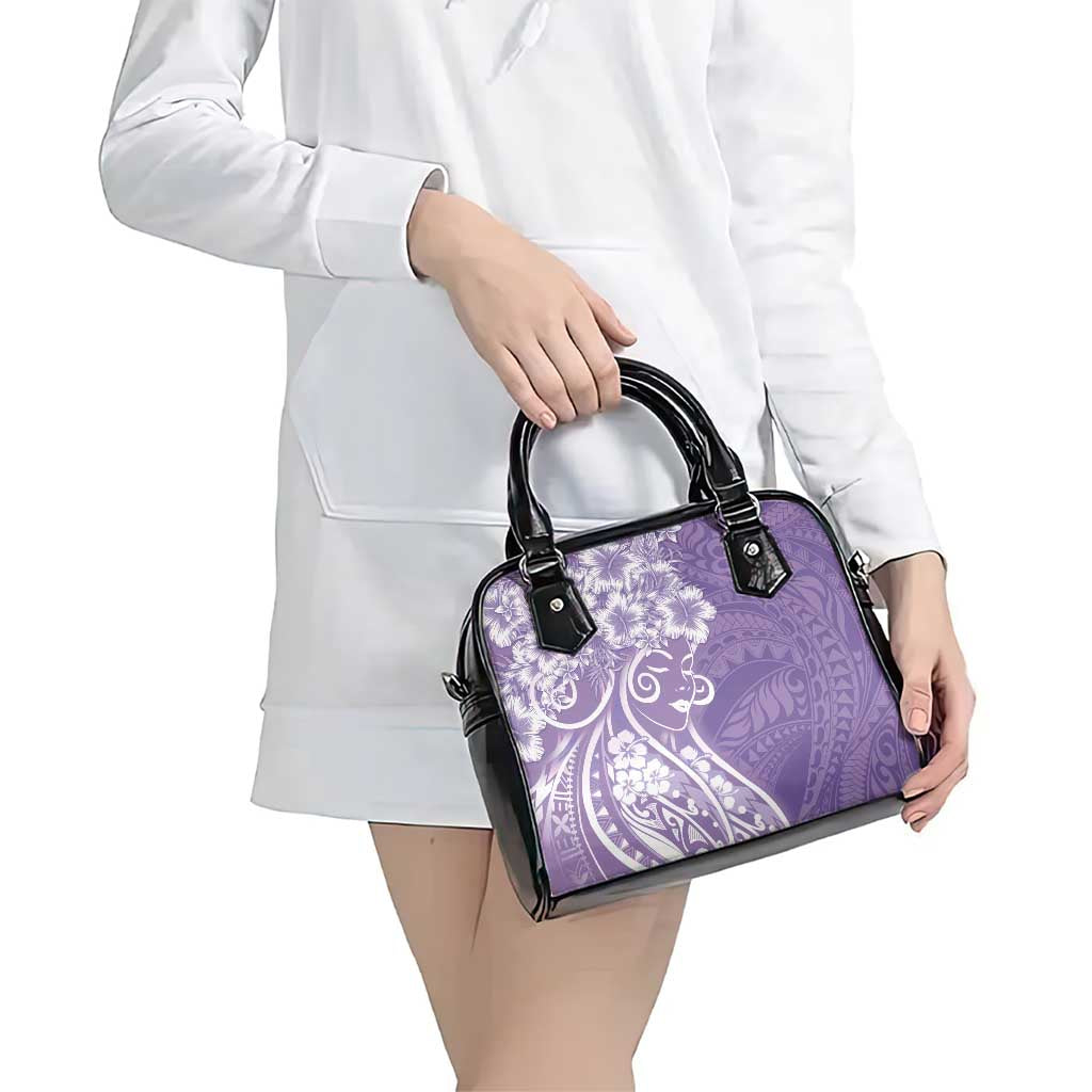 Polynesian Women's Day Shoulder Handbag Purple Hibiscus Flowers With Polynesian Pattern LT05 - Polynesian Pride