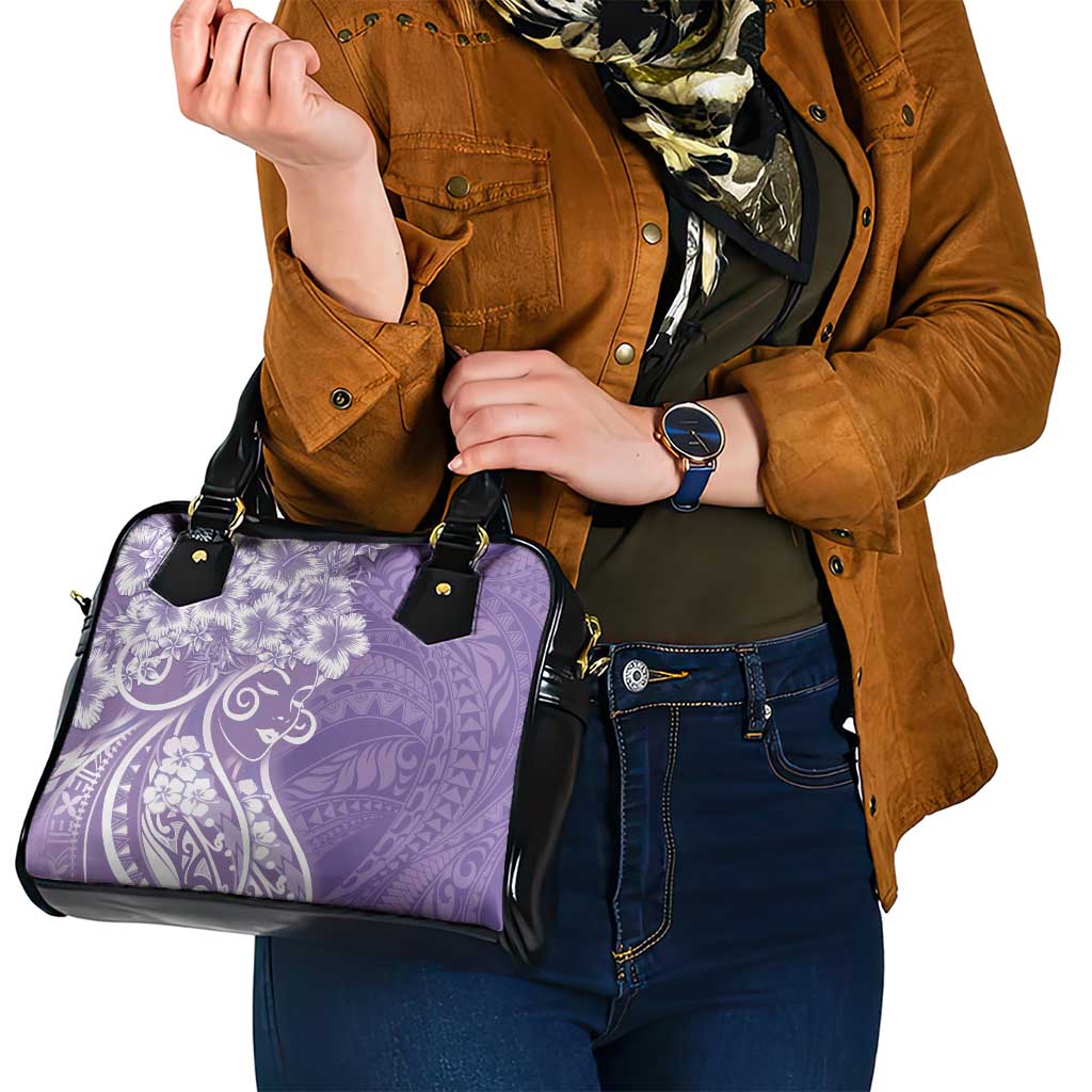 Polynesian Women's Day Shoulder Handbag Purple Hibiscus Flowers With Polynesian Pattern LT05 - Polynesian Pride