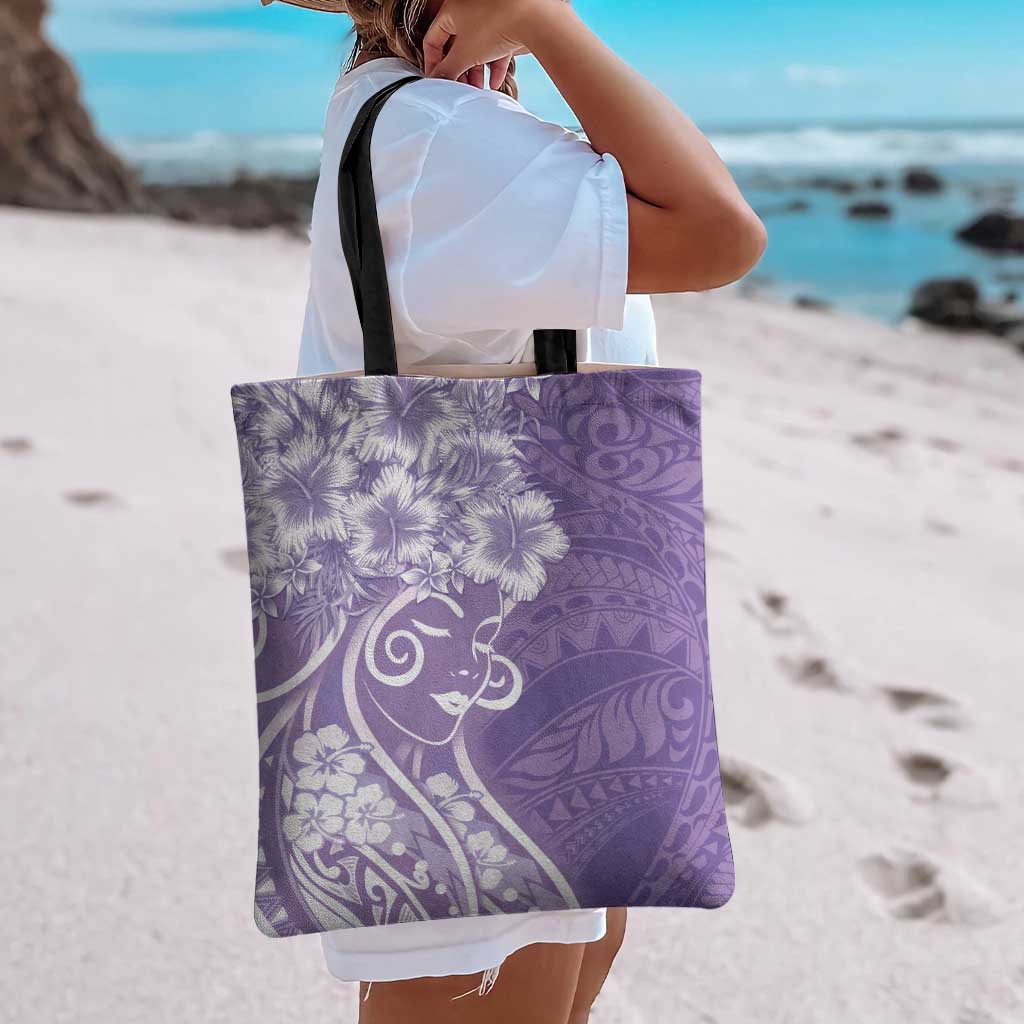 Polynesian Women's Day Tote Bag Purple Hibiscus Flowers With Polynesian Pattern LT05 - Polynesian Pride