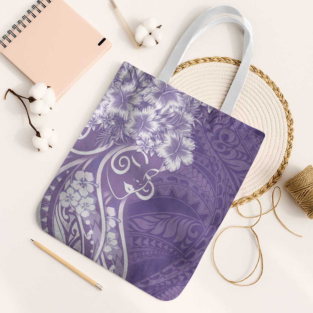 Polynesian Women's Day Tote Bag Purple Hibiscus Flowers With Polynesian Pattern LT05 White Strap One Size Purple - Polynesian Pride