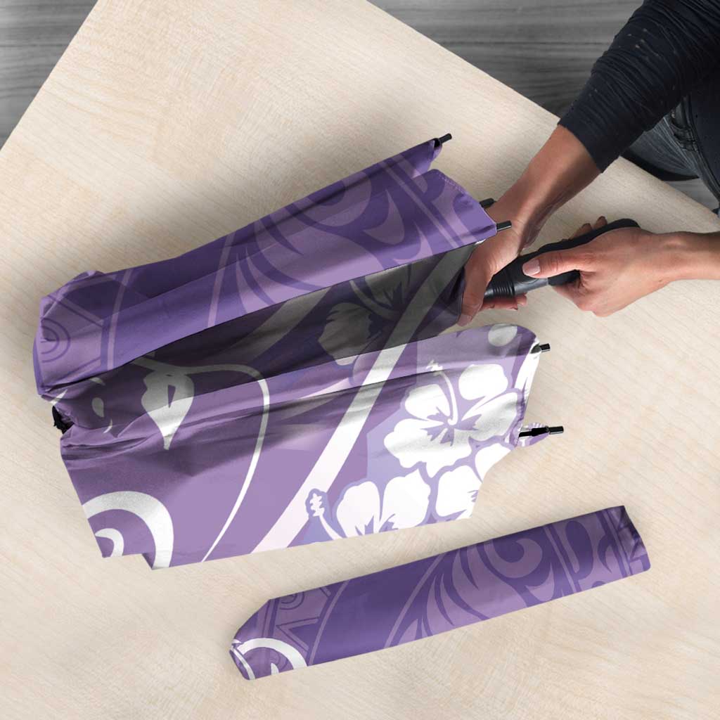 Polynesian Women's Day Umbrella Purple Hibiscus Flowers With Polynesian Pattern LT05 - Polynesian Pride