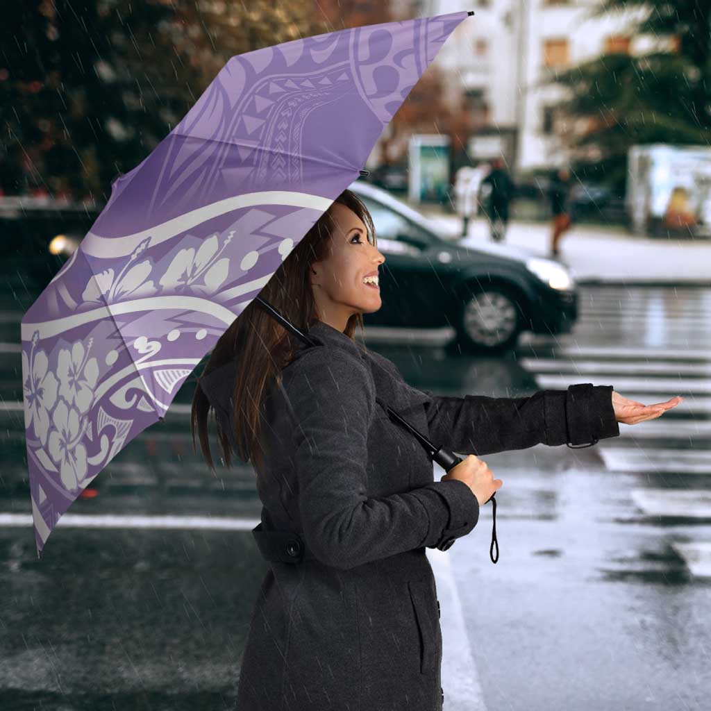 Polynesian Women's Day Umbrella Purple Hibiscus Flowers With Polynesian Pattern LT05 - Polynesian Pride