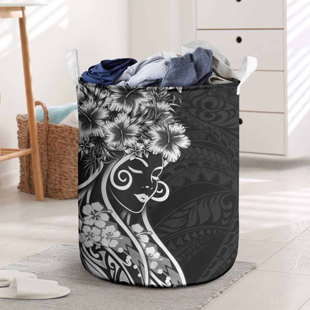 Polynesian Women's Day Laundry Basket Black Hibiscus Flowers With Polynesian Pattern LT05 Black - Polynesian Pride