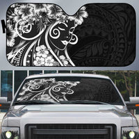 Polynesian Women's Day Auto Sun Shade Black Hibiscus Flowers With Polynesian Pattern LT05 Black - Polynesian Pride