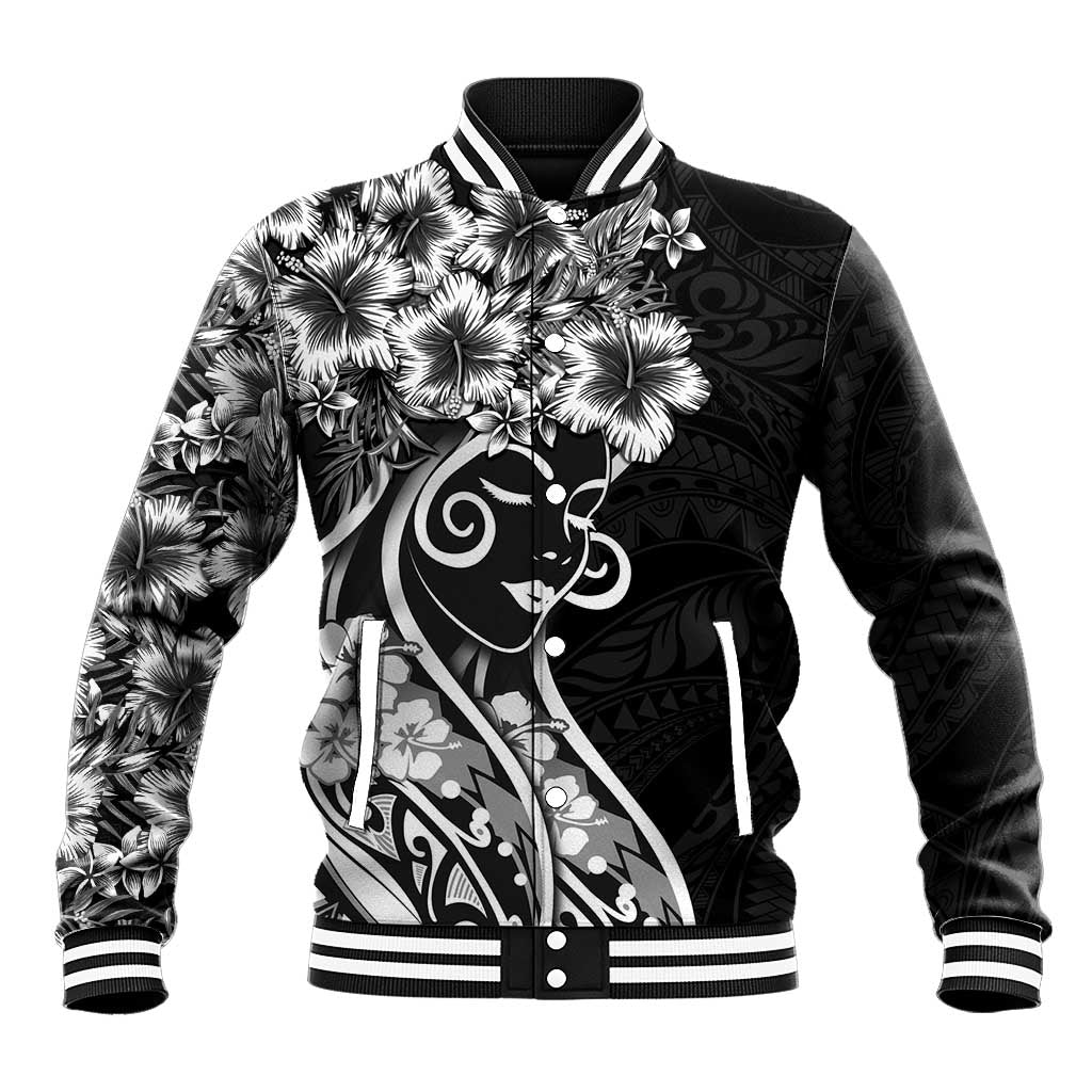 Polynesian Women's Day Baseball Jacket Black Hibiscus Flowers With Polynesian Pattern LT05 Unisex Black - Polynesian Pride