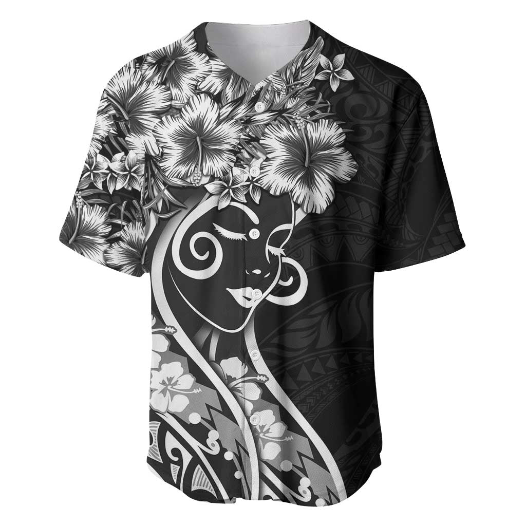 Polynesian Women's Day Baseball Jersey Black Hibiscus Flowers With Polynesian Pattern LT05 Black - Polynesian Pride