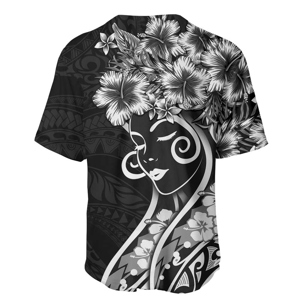 Polynesian Women's Day Baseball Jersey Black Hibiscus Flowers With Polynesian Pattern LT05 - Polynesian Pride