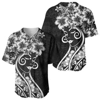 Polynesian Women's Day Baseball Jersey Black Hibiscus Flowers With Polynesian Pattern LT05 - Polynesian Pride