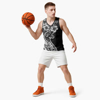 Polynesian Women's Day Basketball Jersey Black Hibiscus Flowers With Polynesian Pattern LT05 - Polynesian Pride