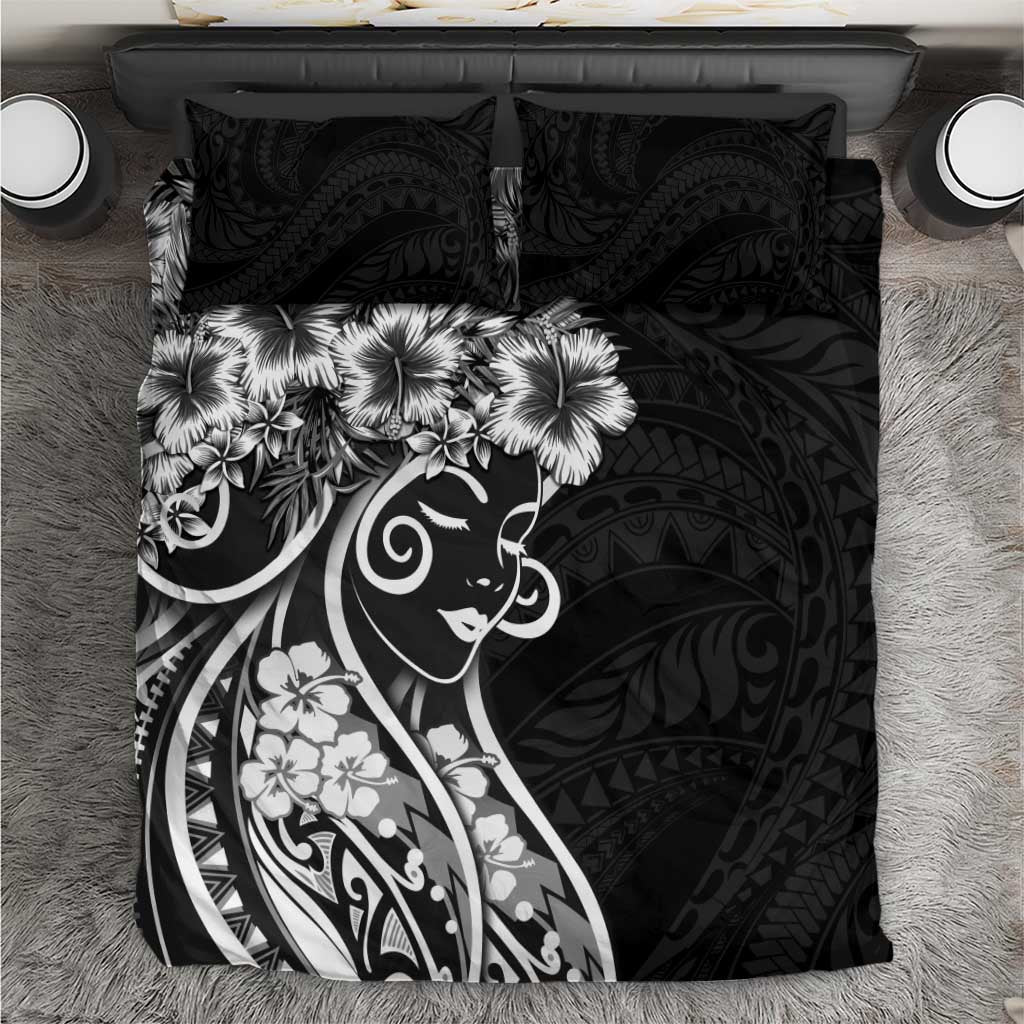 Polynesian Women's Day Bedding Set Black Hibiscus Flowers With Polynesian Pattern LT05 Black - Polynesian Pride