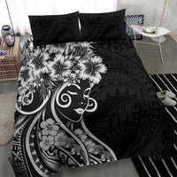 Polynesian Women's Day Bedding Set Black Hibiscus Flowers With Polynesian Pattern LT05 - Polynesian Pride