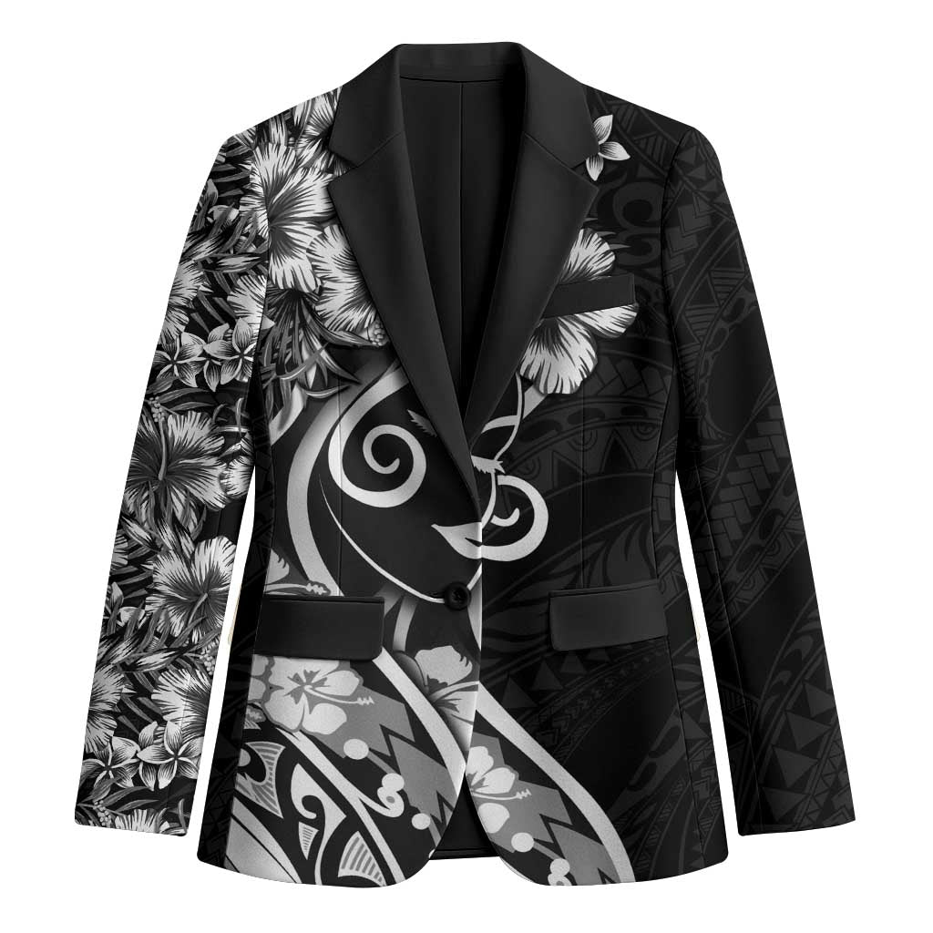 Polynesian Women's Day Blazer Black Hibiscus Flowers With Polynesian Pattern LT05 Unisex Black - Polynesian Pride