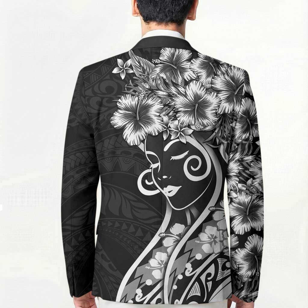 Polynesian Women's Day Blazer Black Hibiscus Flowers With Polynesian Pattern LT05 - Polynesian Pride