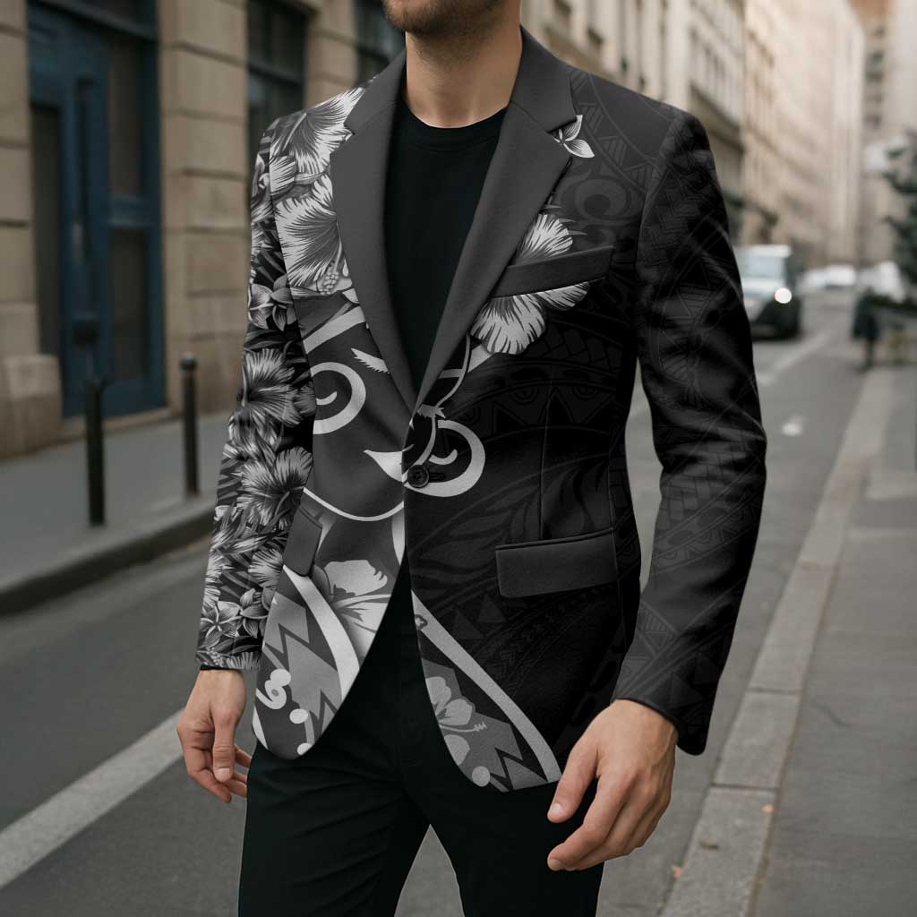 Polynesian Women's Day Blazer Black Hibiscus Flowers With Polynesian Pattern LT05 - Polynesian Pride