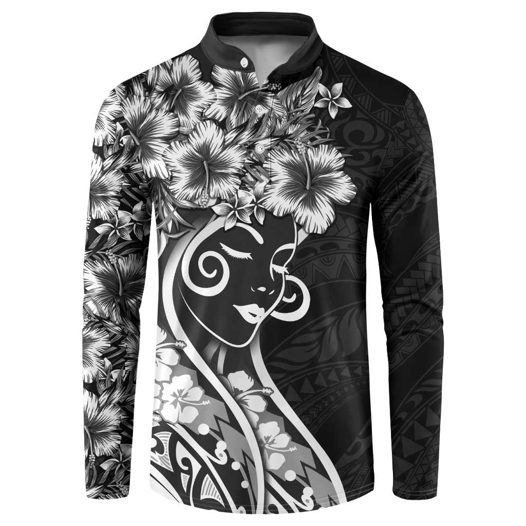 Polynesian Women's Day Button Sweatshirt Black Hibiscus Flowers With Polynesian Pattern LT05 Black - Polynesian Pride