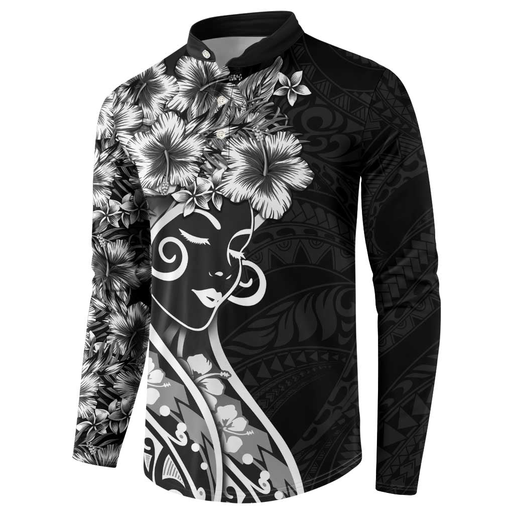 Polynesian Women's Day Button Sweatshirt Black Hibiscus Flowers With Polynesian Pattern LT05 - Polynesian Pride
