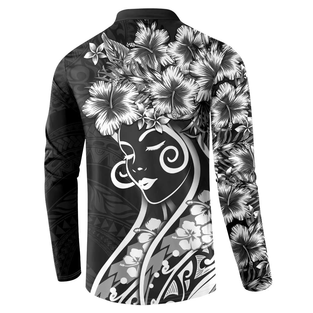 Polynesian Women's Day Button Sweatshirt Black Hibiscus Flowers With Polynesian Pattern LT05 - Polynesian Pride
