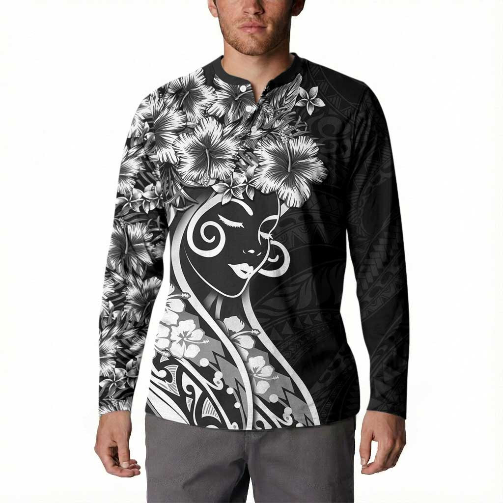 Polynesian Women's Day Button Sweatshirt Black Hibiscus Flowers With Polynesian Pattern LT05 - Polynesian Pride
