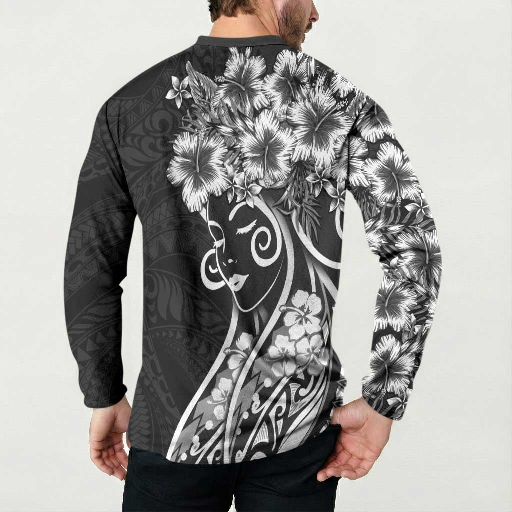 Polynesian Women's Day Button Sweatshirt Black Hibiscus Flowers With Polynesian Pattern LT05 - Polynesian Pride