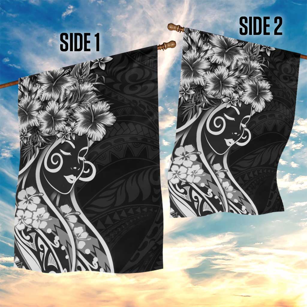 Polynesian Women's Day Garden Flag Black Hibiscus Flowers With Polynesian Pattern LT05 - Polynesian Pride