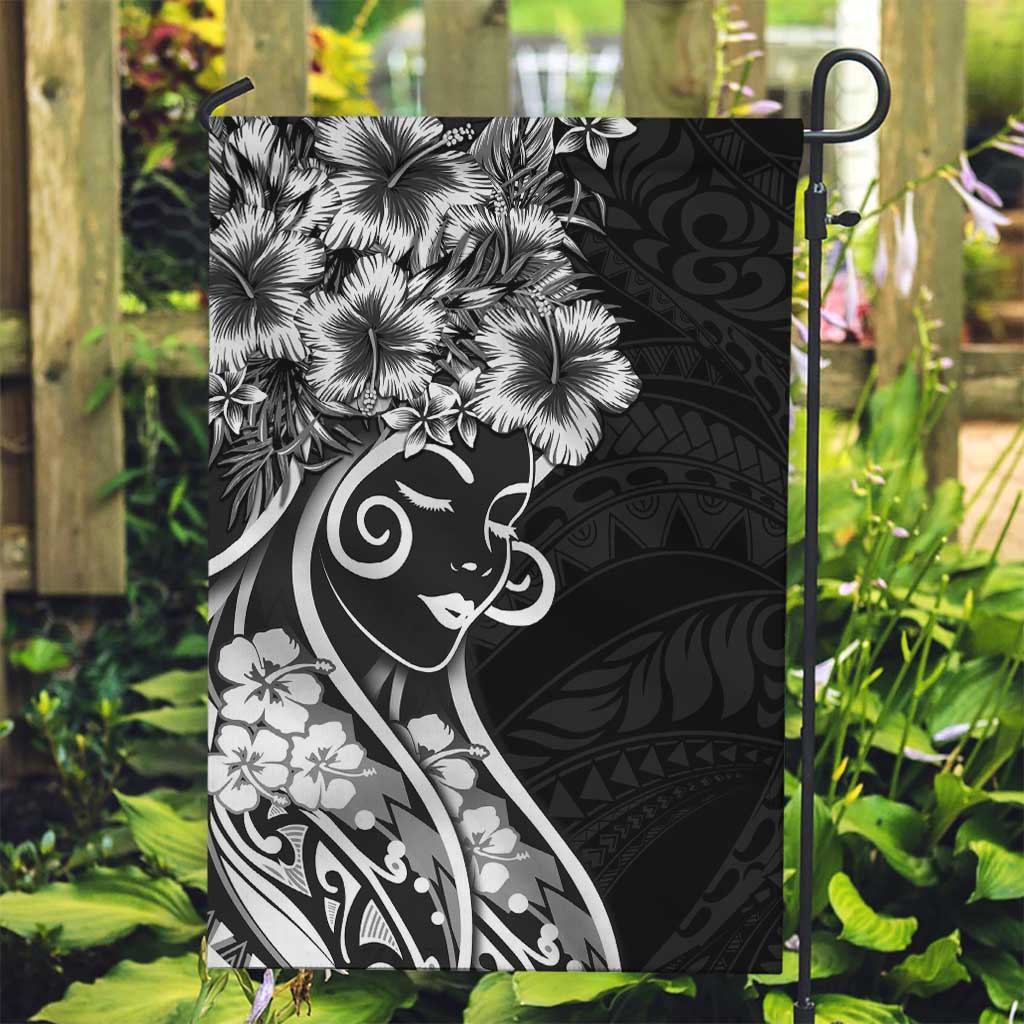 Polynesian Women's Day Garden Flag Black Hibiscus Flowers With Polynesian Pattern LT05 Garden Flag Black - Polynesian Pride