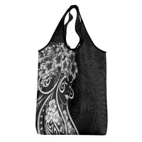 Polynesian Women's Day Grocery Bag Black Hibiscus Flowers With Polynesian Pattern LT05 - Polynesian Pride