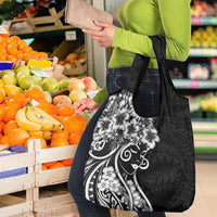 Polynesian Women's Day Grocery Bag Black Hibiscus Flowers With Polynesian Pattern LT05 - Polynesian Pride