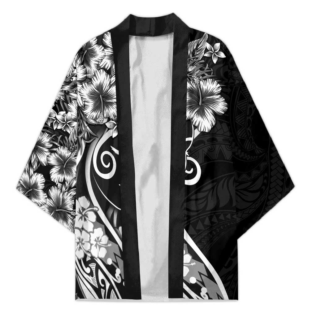 Polynesian Women's Day Kimono Black Hibiscus Flowers With Polynesian Pattern LT05 Unisex Black - Polynesian Pride