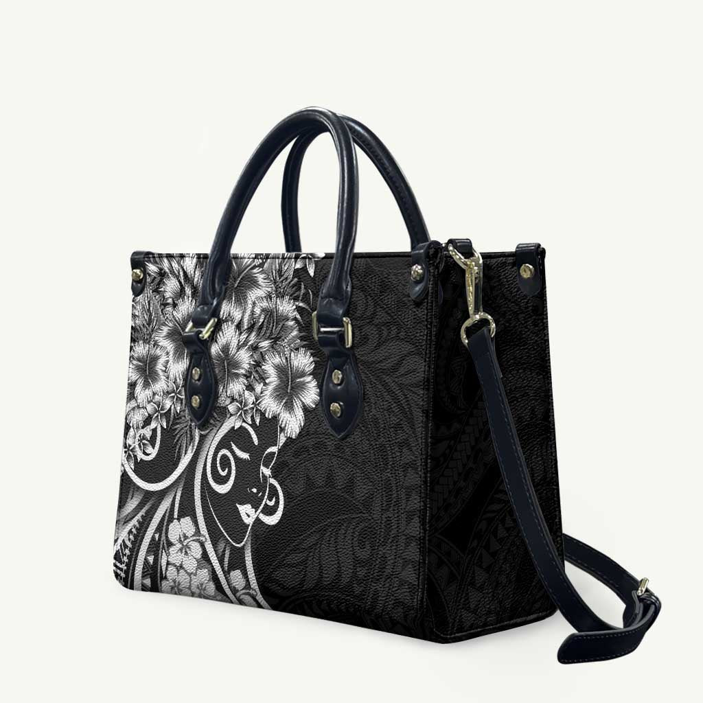Polynesian Women's Day Leather Bag Black Hibiscus Flowers With Polynesian Pattern LT05 Black - Polynesian Pride
