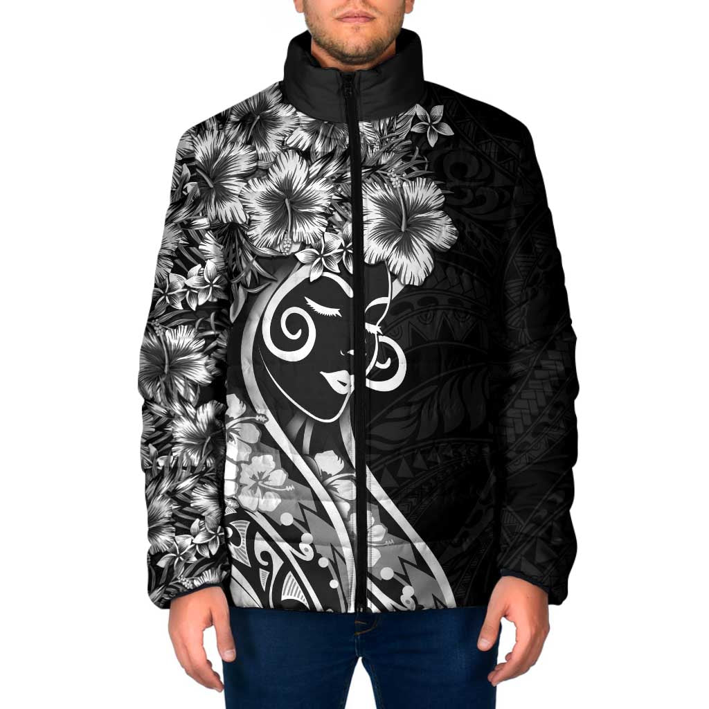 Polynesian Women's Day Padded Jacket Black Hibiscus Flowers With Polynesian Pattern LT05 Men Black - Polynesian Pride