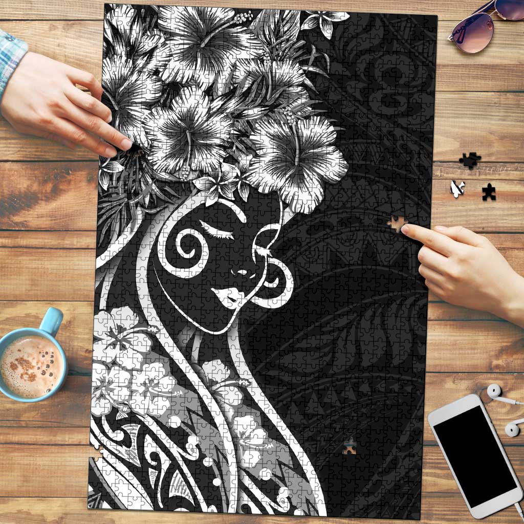 Polynesian Women's Day Puzzle Black Hibiscus Flowers With Polynesian Pattern LT05 Black - Polynesian Pride