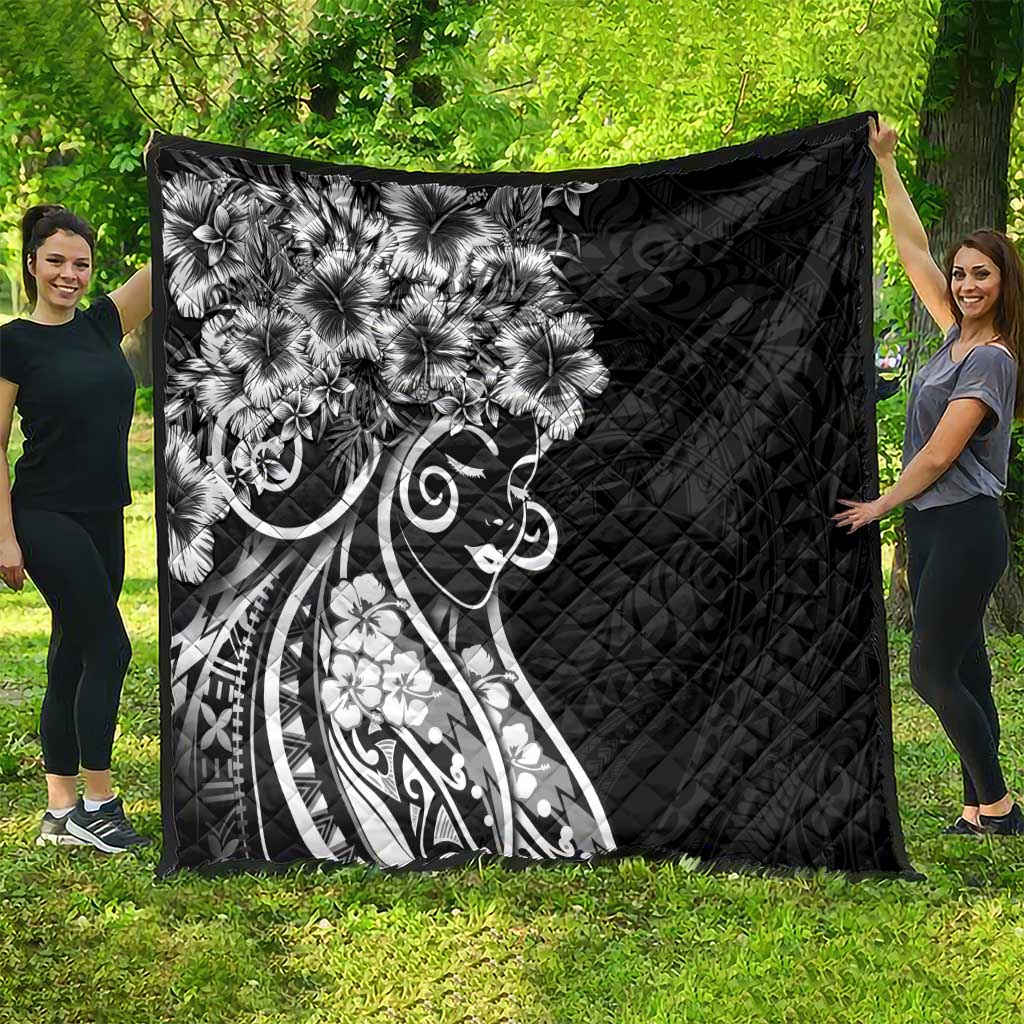 Polynesian Women's Day Quilt Black Hibiscus Flowers With Polynesian Pattern LT05 - Polynesian Pride