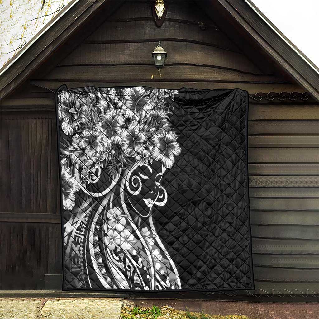 Polynesian Women's Day Quilt Black Hibiscus Flowers With Polynesian Pattern LT05 - Polynesian Pride