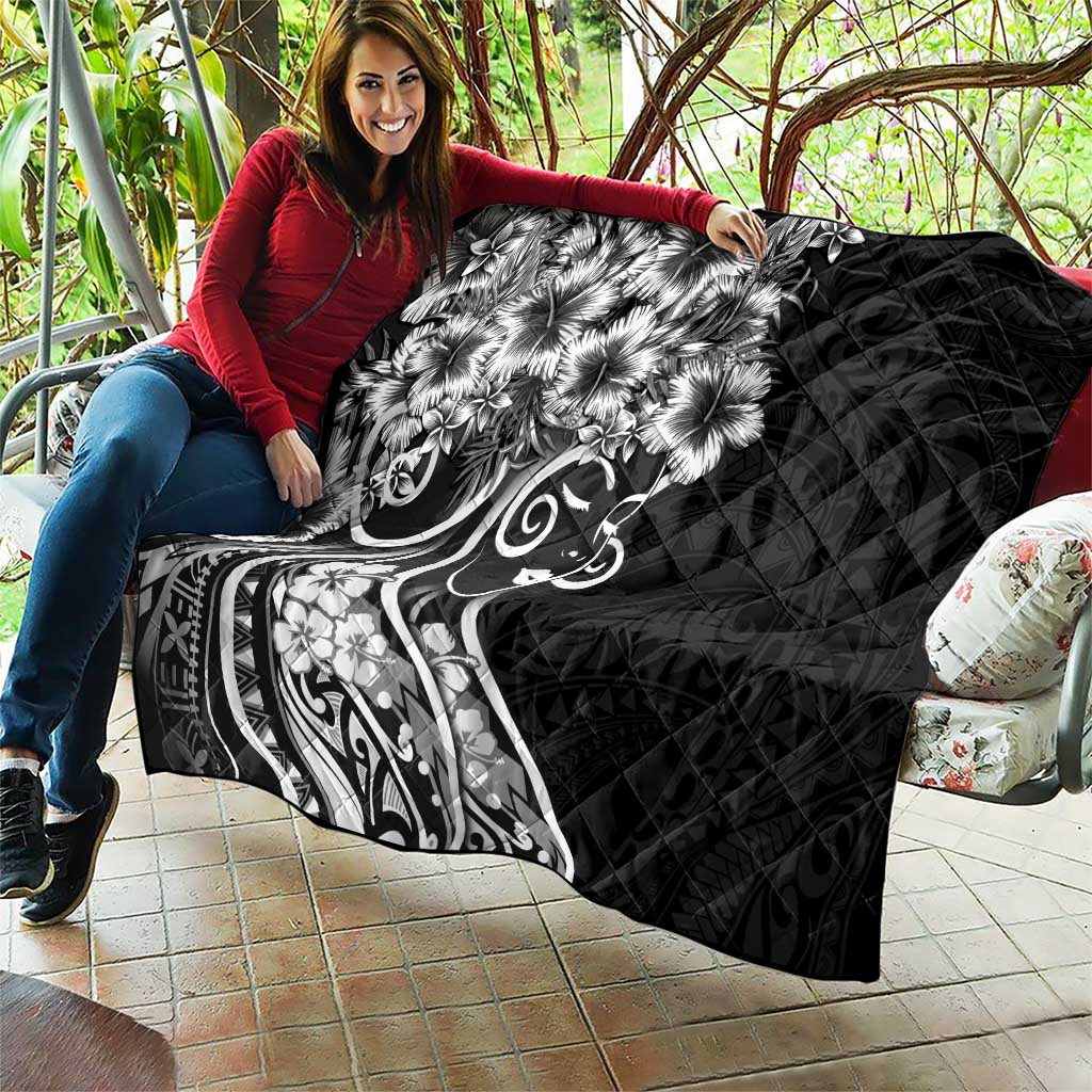 Polynesian Women's Day Quilt Black Hibiscus Flowers With Polynesian Pattern LT05 - Polynesian Pride