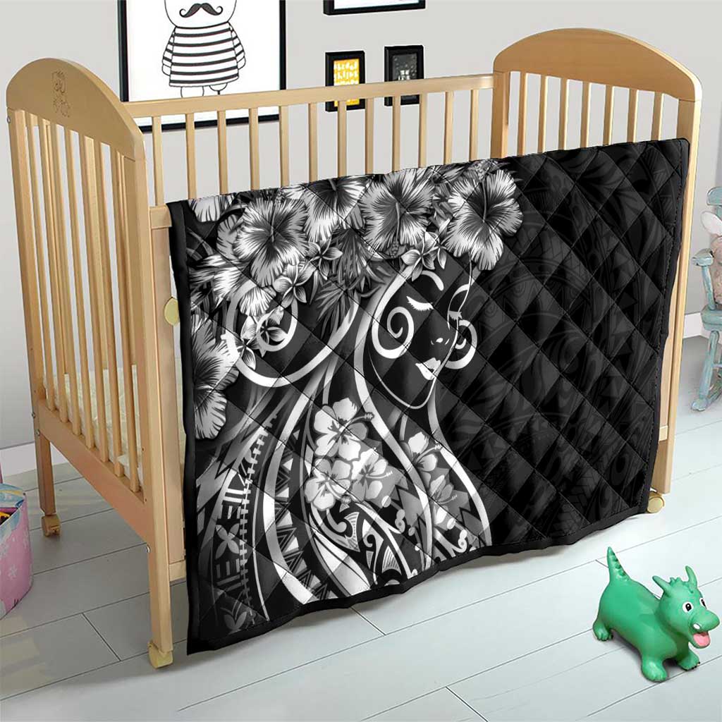 Polynesian Women's Day Quilt Black Hibiscus Flowers With Polynesian Pattern LT05 - Polynesian Pride