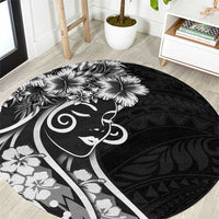 Polynesian Women's Day Round Carpet Black Hibiscus Flowers With Polynesian Pattern LT05 Black - Polynesian Pride