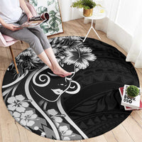 Polynesian Women's Day Round Carpet Black Hibiscus Flowers With Polynesian Pattern LT05 - Polynesian Pride