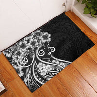 Polynesian Women's Day Rubber Doormat Black Hibiscus Flowers With Polynesian Pattern LT05 - Polynesian Pride