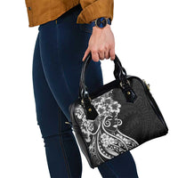 Polynesian Women's Day Shoulder Handbag Black Hibiscus Flowers With Polynesian Pattern LT05 - Polynesian Pride