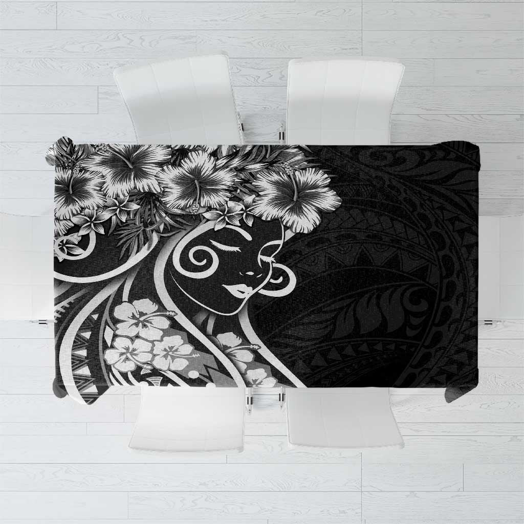 Polynesian Women's Day Tablecloth Black Hibiscus Flowers With Polynesian Pattern LT05 Black - Polynesian Pride