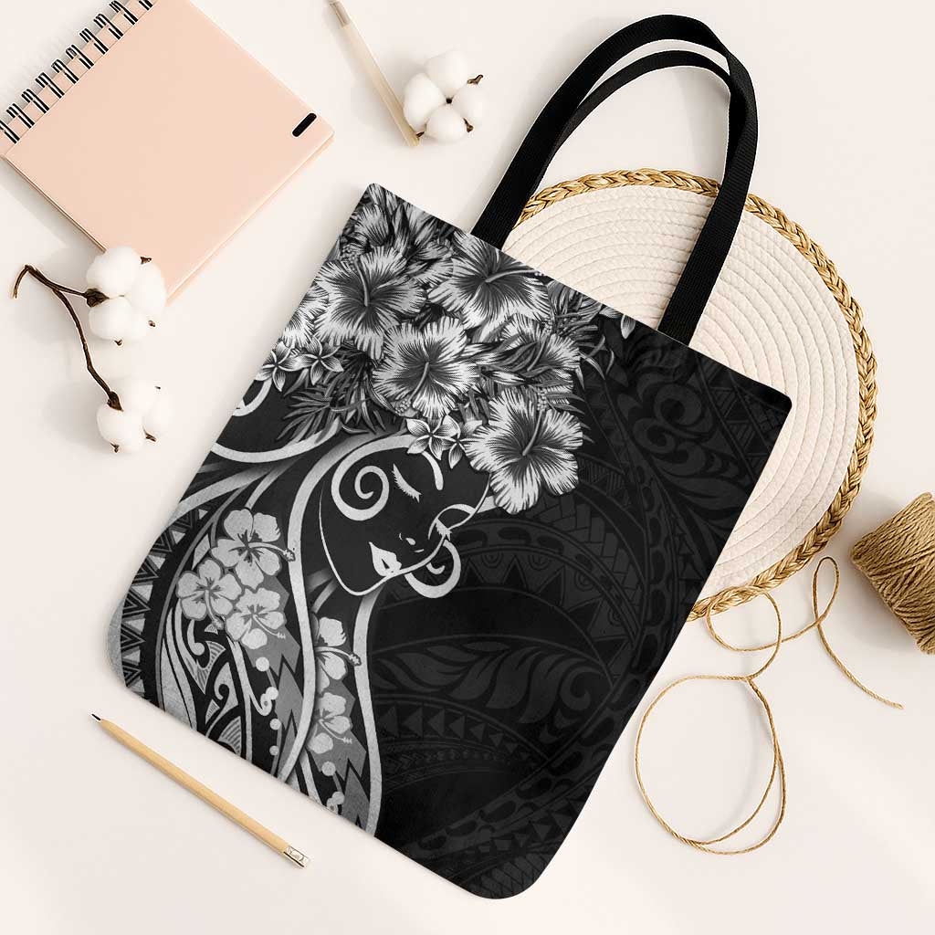 Polynesian Women's Day Tote Bag Black Hibiscus Flowers With Polynesian Pattern LT05 Black Strap One Size Black - Polynesian Pride