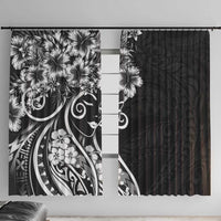 Polynesian Women's Day Window Curtain Black Hibiscus Flowers With Polynesian Pattern LT05 With Hooks Black - Polynesian Pride