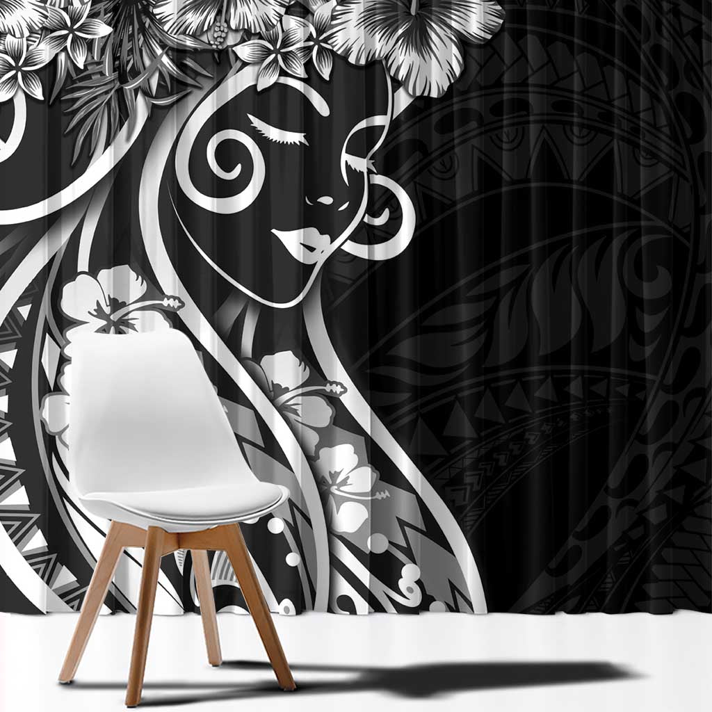Polynesian Women's Day Window Curtain Black Hibiscus Flowers With Polynesian Pattern LT05 - Polynesian Pride